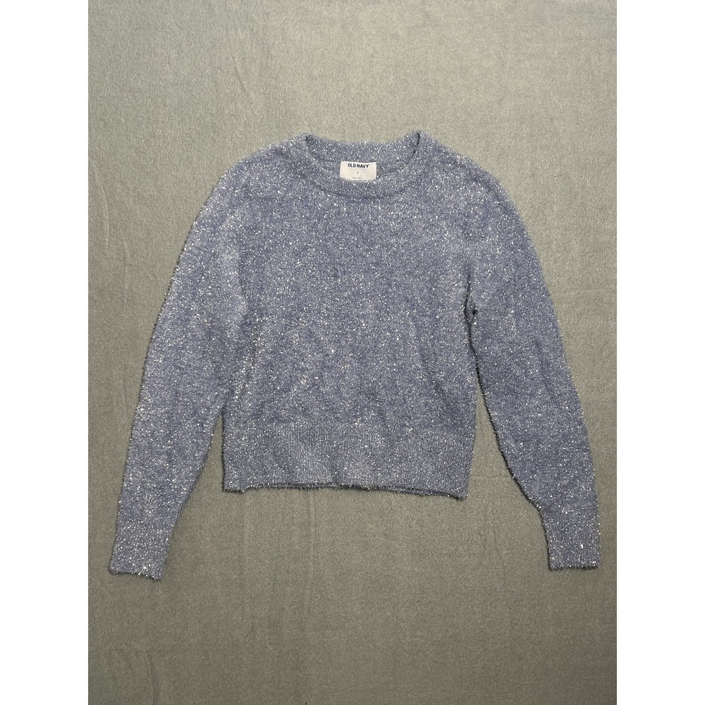 Old Navy Women's Periwinkle Shimmer Fuzzy Knit Sweater Size S Sparkle Cropped